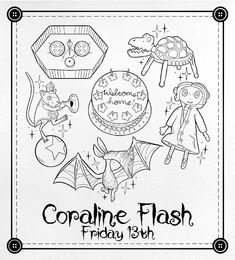 the coloring page for coraline flash friday 13th