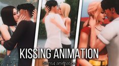 three pictures of two people kissing each other with the caption kissing animation singa animation