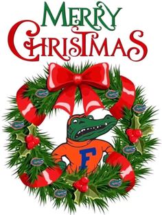 a christmas wreath with a florida gators mascot on it and the words merry christmas