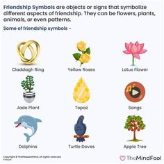 the different types of symbols are shown in this graphic style, including flowers and birds