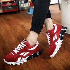 Casual Red Running Shoes For Sports, Casual Red High-top Running Shoes, Red Casual High-top Running Shoes, Casual Red Lace-up Running Shoes, Korea Fashion Casual, Sport Shoe, Men Running, Mens Shoes Black, Men Sport