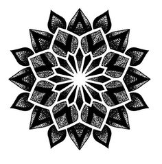 a black and white drawing of a flower with lots of leaves on it's petals