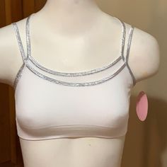 Doubled Bra With Four Thin Metallic Straps, One Razor Back And The Other Is Basic Bra Straps. Not Padded Fabric 88% Nylon, 12% Spandex 32a-32b-34a-34b-36b Color: White With Silver Metallic Edging One Size 83-63 Anemone White, Lace Bralette Top, White Lace Bralette, Purple Bras, Cotton Bralette, Strappy Bralette, Crochet Bralette, White Bralette, Black Lace Bralette