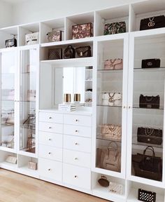 the instagram page shows an image of a white closet with lots of purses