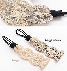 three pictures of lace garters with different designs