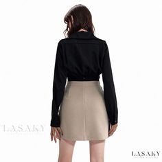 Lasaky - Seductive High-Waisted Bodycon Midi Skirt Trendy High Waist Mini Skirt For Office, Trendy High-waisted Mini Skirt For Office, Elegant High Waist Mini Skirt For Winter, Elegant High Waist Winter Mini Skirt, High Waist Mini Skirt For Office In Winter, Elegant High Waist Skort For Fall, Elegant High-waist Fall Skort, High-waist Skort For Workwear In Fall, High Waist Skort For Workwear In Fall