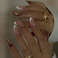 Basic Nails Almond, Cursed Nails, Almond Nails With Gold, Ethereal Nails, Christmas Nails Easy, Almond Nails Designs, Nail Swag, White Nail, Xmas Nails