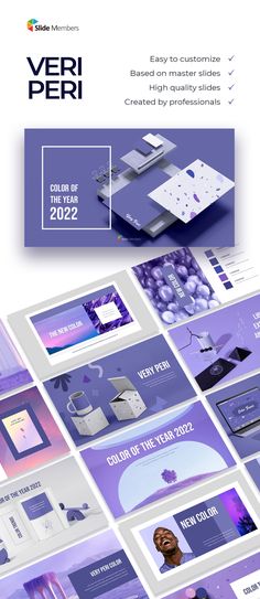 the purple presentation slideshow is displayed on top of each other, with different colors and shapes