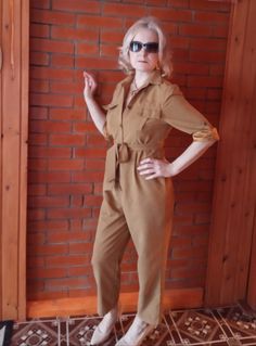 FREE SHIPPING Khaki Elegant Jumpsuit Roll Tab Sleeve Button Front Self Belted Jumpsuit Women Clothes 2018 Mid Waist Autumn Jumpsuits JKP2003 Fitted Overalls With Buttons For Workwear, Retro Summer Workwear Jumpsuits And Rompers, Retro Summer Jumpsuits And Rompers For Work, Khaki Long Sleeve Jumpsuits And Rompers For Work, Vintage Jumpsuits And Rompers For Summer Workwear, Vintage Summer Jumpsuits And Rompers For Work, Fitted Long Sleeve Overalls With Button Closure, Retro Workwear Jumpsuits And Rompers, Retro Style Workwear Overalls And Rompers