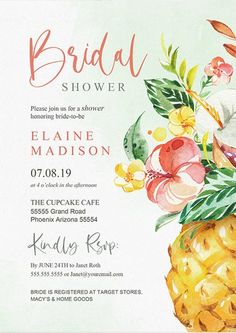 a pineapple bridal shower with flowers on it