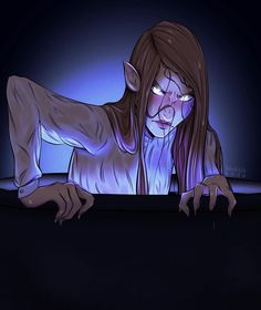 an animated image of a woman in the dark