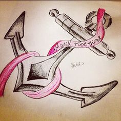 a drawing of an anchor with a pink ribbon