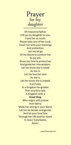 a poem written in black and white with the words prayer for my daughter on it