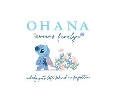 a blue koala bear sitting on top of a white background with the words ohana means family