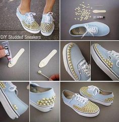 step by step instructions to make diy studded sneakers