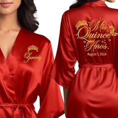 Mis Quince Años Robes, Pretty Quinceañera Robes, Mis Quince, Robes for Mama de Quince, Quinceañera Gifts, Birthday Robes, Satin Quince Robes, Red S/M, Q1-Mis Quince Red Quinceanera Ideas, Robes Satin, Custom Robes, Personalized Robe, Kitchen Clothes, Quinceanera Party, Red S, Quince Dresses, Womens Robes