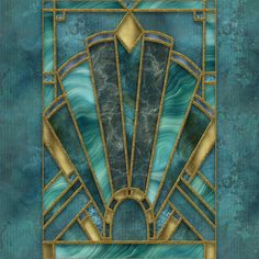 an art deco design with blue and gold colors