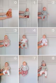 a series of photos showing how to hold a baby