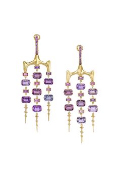 VRAM-CRONA CHANDELIER EARRINGS-YELLOW GOLD Womens Jewelry Trends, Jewelry Materials, Women Jewellery, Gold Outfit, Colored Gemstones, Big Three, Purple Sapphire, Popular Jewelry, Jewellery Accessories