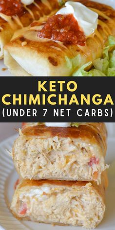 keto chimichanga with shredded chicken and lettuce on the side