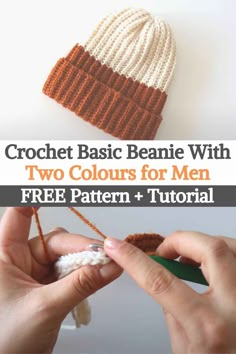 crochet basic beanie with two colors for men free pattern and video instructions