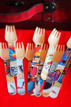 there are six forks with pictures on them