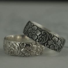 "Silver Wedding Band Wide Floral Ring Aloha Band Hawaiian Ring Polynesian Band Hibiscus Ring Flower Hawaiian Jewelry Polynesian Pattern Band Aloha! We often think of this to mean a simple \"hello\" or \"goodbye,\" but it is so much more. \"Aloha\" directly translates to affection, peace, compassion. It is being one with a larger whole and taking only what you need to survive. This substantial solid .925 sterling silver band features hibiscus flowers and scroll work surrounding the entire band. I Carved Adjustable Jewelry For Wedding, Traditional Carved Engraved Wedding Ring, Traditional Carved Rings For Wedding, Bohemian Etched Rings For Wedding, Adjustable Intricate Design Flower Ring For Wedding, Bohemian Engraved Wedding Ring With Intricate Design, Bohemian Carved Wedding Ring, Hawaiian Ring, Silver Bands