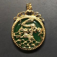 Gold Plated Jade Jadeite Dragon Pendant Necklace Jade Amulet Jewelry With Round Pendant, Collectible Jade Pendant Necklaces, Luxury Jade Amulet Jewelry, Jade Necklace Pendant Chinese, Jade Dragon Pendant, Dragon Pendant, Mens Green, Mens Accessories Jewelry, Jade