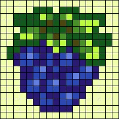 an image of a blue and green apple pixellated on yellow paper with black border