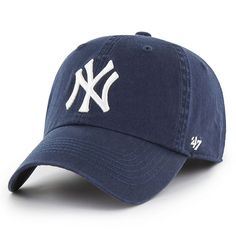 the new york yankees'47 clean - up cap is shown in navy and white