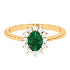 Princess Diana Inspired Created Emerald Engagement Ring with Diamond Lab Created Emerald - ( AAAA ) - Quality - Rosec Jewels Lab Created Emerald, Emerald Engagement, 18k Yellow Gold Ring, Emerald Engagement Ring, Princess Diana, Yellow Gold Rings, Timeless Pieces, Prong Setting, Solid Gold