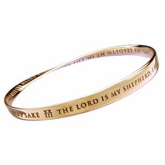 The Lord Is My Shepard Psalm 23 14K Gold Bracelet Gold Engraved Inspirational Name Bracelet, Inspirational Gold Engraved Name Bracelet, Inspirational Engraved Gold Name Bracelet, Gold Bangle With Engraved Text, Inspirational Gold Bracelets For Anniversary, Gold Spiritual Jewelry With Engraved Text, Gold Engraved Bangle, I Shall Not Want, He Leadeth Me