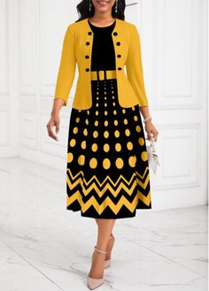 Color:Yellow;Size:M;Size:L;Size:XL;Size:XXL;Package Contents:1 X Cardigan , 1 X Dress;Occasion:Other;Style:Bohemian; Matching Clothes Colors, Yellow A-line Midi Dress For Casual Occasions, Casual Yellow A-line Dress, Women Church Dresses, Yellow Knee-length Dresses With Pockets, Petite Tips, Casual Multicolor Print Knee-length Dresses, Ministry Apparel, Yellow Knee-length Dress With Button Closure