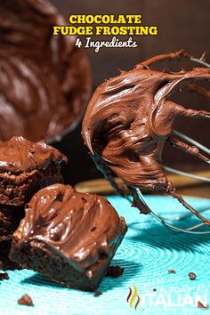 chocolate fudge frosting on top of brownies