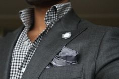 Very nice use of same color tones for a very polished look. Grey Suit Jacket, Monochromatic Fashion, Shirt And Tie, Silk Pocket Square, Monochrome Fashion