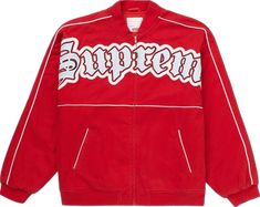 Supreme Clothing, Supreme Streetwear, Celebrities Leather Jacket, Street Fashion Men Streetwear, Satin Jackets, Streetwear Men Outfits, Old English, Casual Streetwear, Red Jacket