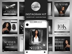 Silver Hair IG Templates | Canva Editable Hairstylist Branding Kit | Hair Flyers | Hair Bundle Posts | Hair templates | Hair Boutique Silver Black Hair, Black Hair Stylist, Hair Beauty Salon, Cohesive Instagram Feed, Graphic Design Tutorials Learning