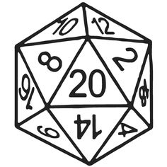 a black and white image of a d20 dice with numbers on the side,