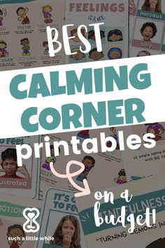 BEST Calming Corner Printables on a Budget!  By Such a Little While (Text Overlay, background image is collage of printable calm down corner tools, e.g., cards for identifying feelings, coping skills poster, and mindfulness activities). Calming Corner Activities, Calming Space For Adults, Calm Down Corner Printables, Calming Corner Free Printables, Free Calm Down Corner Printables, Calming Corner Printables, Calm Down Corner Free Printables, Calm Corner, Calming Corner Classroom