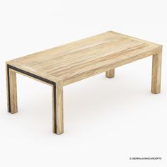 a wooden table with metal legs on an isolated white background for use as a coffee table