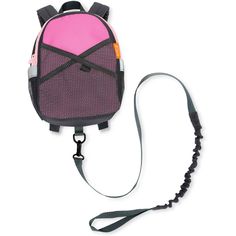 a back pack is attached to a lanyard with a strap around the front and side