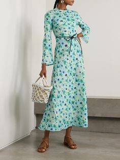 For floral enthusiasts, Zimmermann's 'Lightburst' dress is a great addition to any wardrobe. It's bias-cut from linen, piped at the trims and has subtle darts for definition. The removable belt means you can switch up styling. Light Blue Dress, Dress Flats, Light Blue Dresses, Linen Maxi Dress, Maxi Dress Blue, Printed Linen, Skirt Top, Blue Dress, Net A Porter