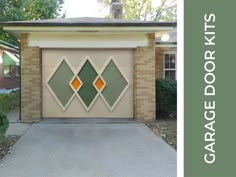 a garage door with an abstract design on it's side and the words garage doors kits above it