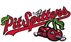 the logo of the baseball team as it appears to be biting into a hot dog