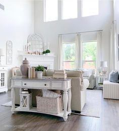 a living room filled with furniture and a fire place in the middle of the room