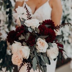 a bride holding a bouquet of flowers in her hands