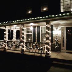 a house with christmas lights on the front porch