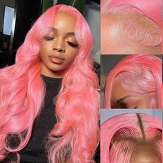 Light Pink 13X6 HD Transparent Lace Frontal Wigs Lace Front Wig 200 Density 613 Colored Body Wave Pink Body Wave Wig, Wave Texture, Thick Base, Cheap Wigs, Barbie Hair, Pink Wig, Wave Wig, Pretty Hair Color, Wigs Hair