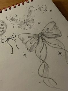 a pencil drawing of some flowers and butterflies