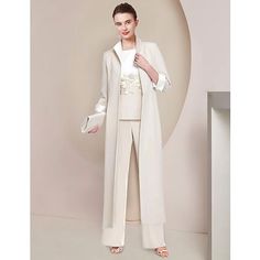 Silhouette:3 Piece,Jumpsuit / Pantsuit; Hemline / Train:Floor Length; Closure:Zipper UP; Fully Lined:No; Built-In Bra:No; Embellishment:Appliques; Fabric:Stretch Fabric,Lace; Sleeve Length:3/4 Length Sleeve; Tips:Professional dry cleaner only,Colors may vary slightly due to different monitor settings; Boning:No; Style:Elegant; Occasion:Wedding Guest,Formal; Waistline:Natural; Neckline:Scoop Neck; Brand:LAN TING Express; Listing Date:08/18/2023; Bust:; Hips:; Hollow to Floor:; Waist:; Jacket  Wra Jumpsuit Ideas, Bride Pantsuit, Dress Formal Wedding Guest, Wedding Pantsuit, Mom Pants, Formal Wedding Guests, Waist Jacket, Wedding Jumpsuit, The Modern Bride